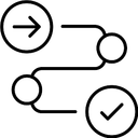 Pictogramme avec une flèche indiquant la direction et une coche de confirmation
