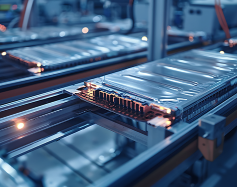 Système de batteries en cours d'assemblage dans une usine moderne