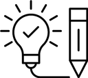 Pictogramme représentant une ampoule et un crayon